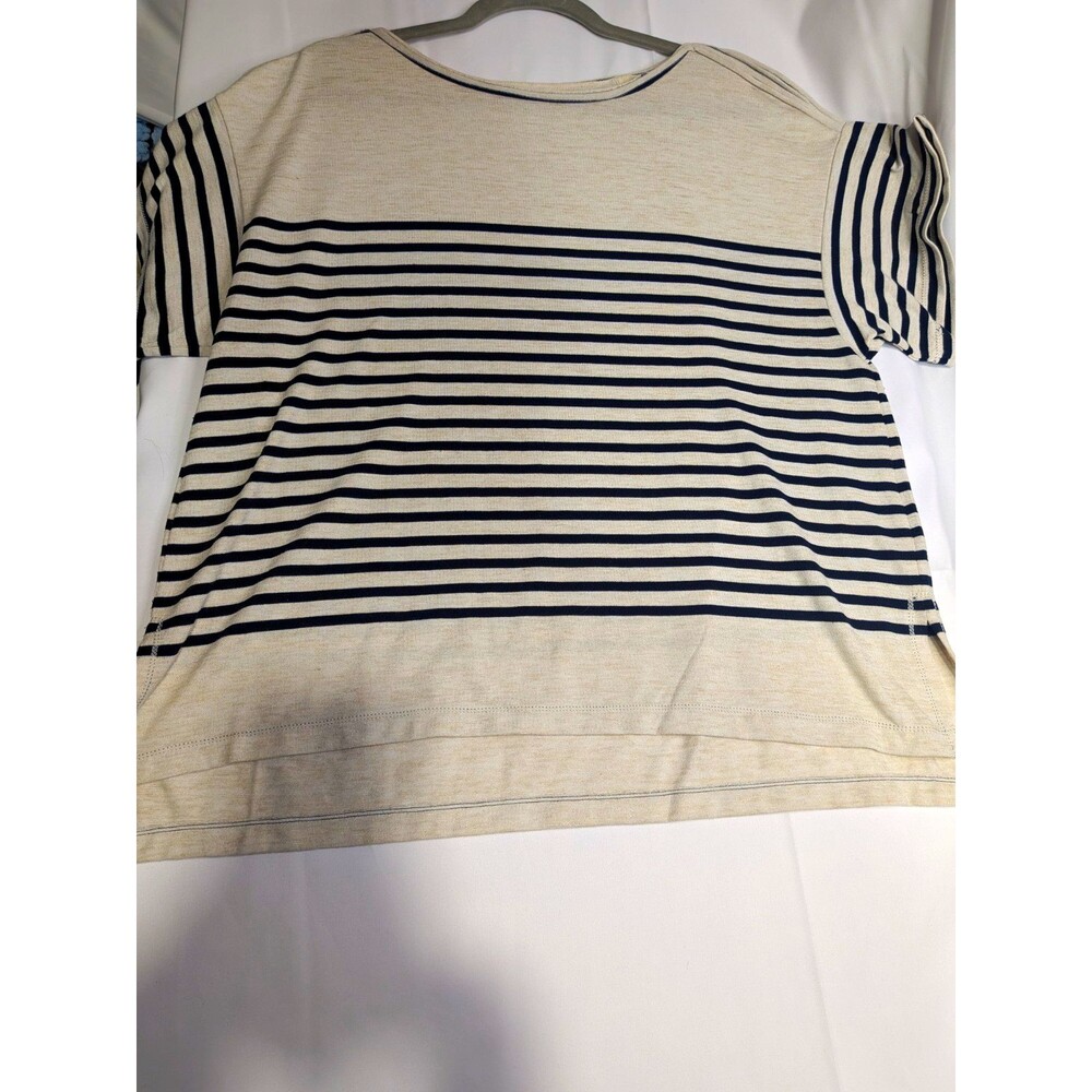 Max Studio Women’s S Striped Knit Crew Neck Short Sleeve Pullover T-Shirt